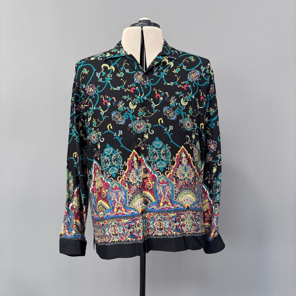Nick & Nora Mens Long Sleeve Button Front Shirt Vibrant Abstract Paisley Pattern